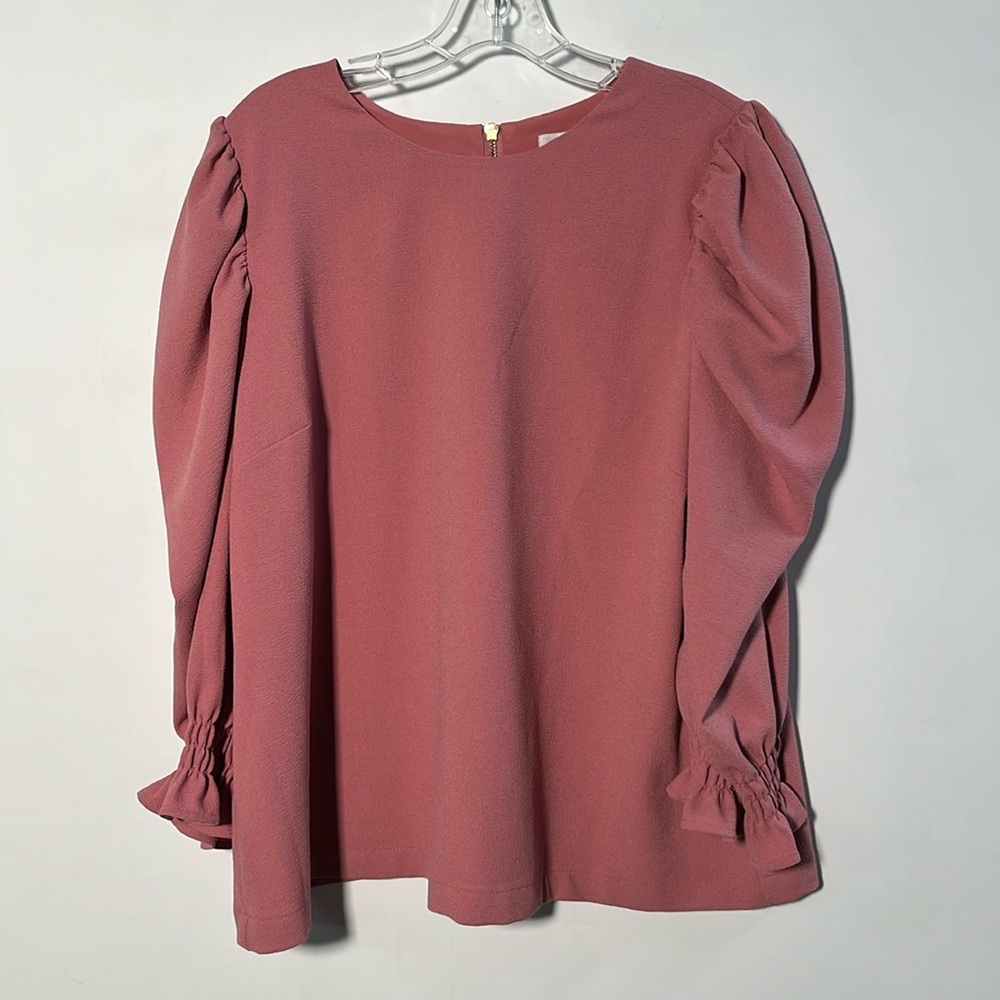 RACHEL PARCELL Dusty Rose Career Scoop Puff Ruffle SLV Cottage Core Blouse XXL